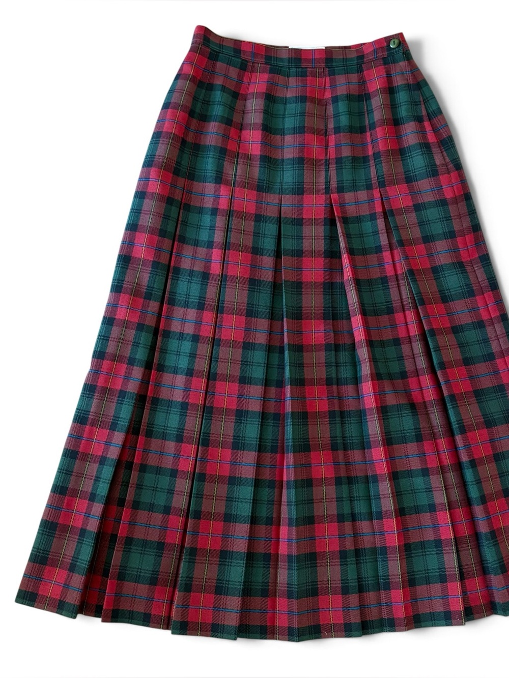 Vintage Fall Plaid Wool Pleated Midi Skirt Academia Librarian High Rise